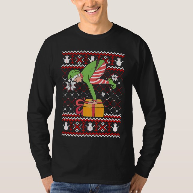 Funny Green Elf Do Yoga Ugly Christmas Sweater Nam T Shirt (Framsida)