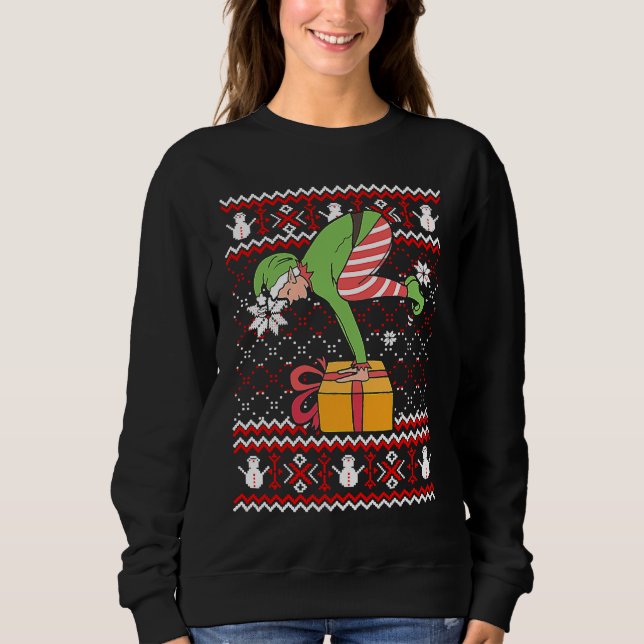 Funny Green Elf Do Yoga Ugly Christmas Sweater Nam T Shirt (Framsida)