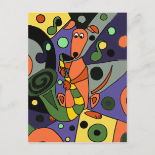 Funny Greyhound Hund som spelar saxofon Vykort