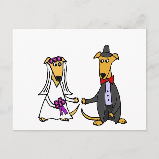 Funny Greyhound Hundar Bride and Groom Vykort (Framsida)