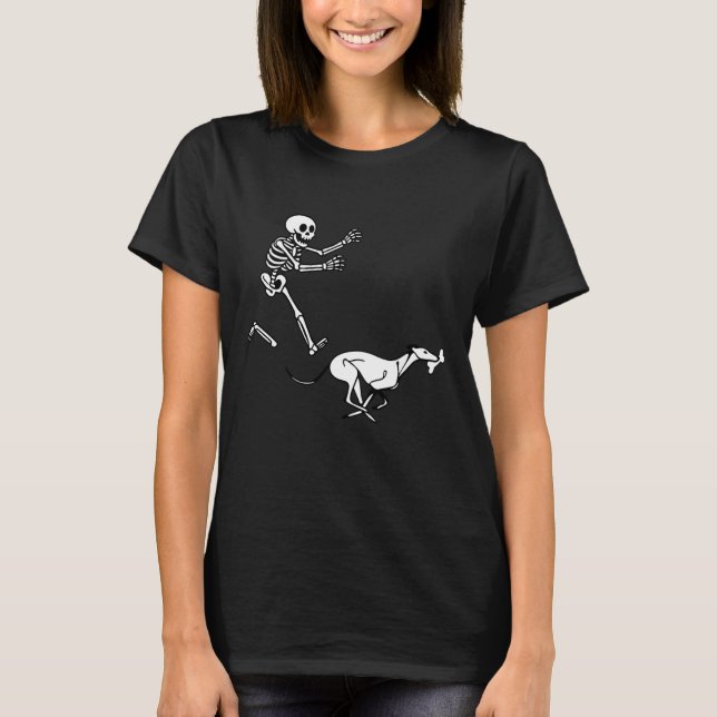 Funny Greyhound Running Skeleton Halloween T Shirt (Framsida)