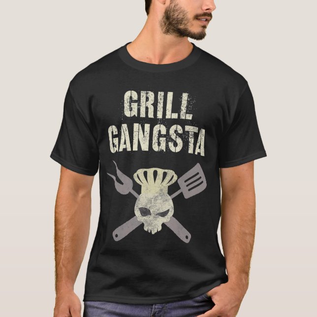 Funny GRILL GANGSTA Chef Grilling Summer BBQ Grill T Shirt (Framsida)