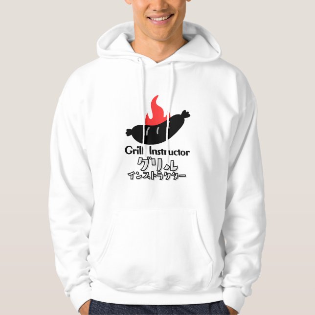 Funny Grill Instructor BBQ Sausage Bold Black Hoodie (Framsida)