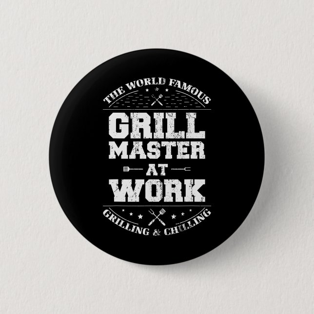 Funny Grill Master Bbq Chef Smoked Kött Älskare Gi Knapp (Framsida)