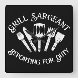Funny Grill Sargeant" - BBQ Gift för manar Black Fyrkantig Klocka