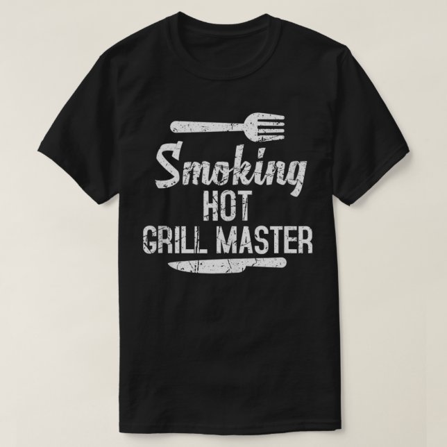 Funny grillar Rökande Hett Grill Master BBQ Kött D T Shirt (Design framsida)