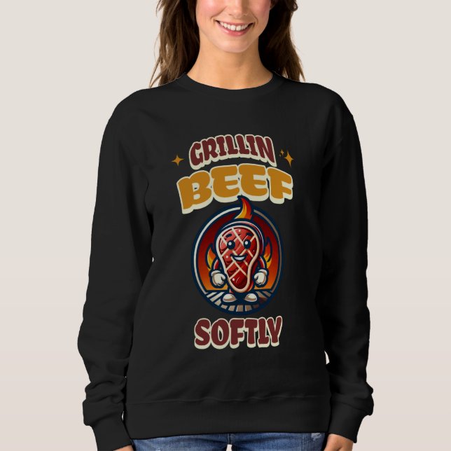 Funny Grillin Beef Softly Grilling BBQ Steak Grill T Shirt (Framsida)