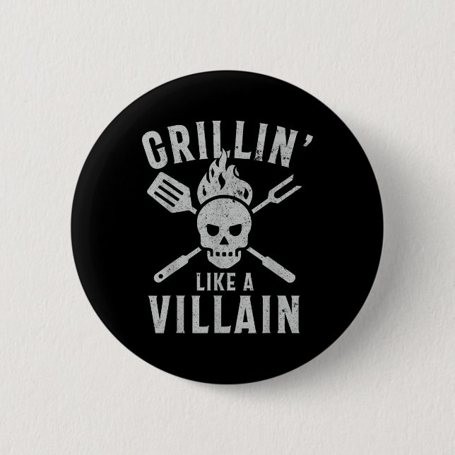 Funny Grillin som en Villain Barbecue Grilling Coo Knapp (Framsida)