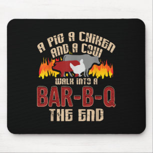 Funny Grilling Bbq Shirt Gris Chicken Cow Bbq Älsk Musmatta