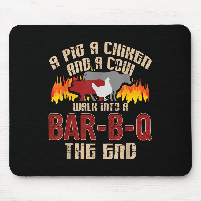 Funny Grilling Bbq Shirt Gris Chicken Cow Bbq Älsk Musmatta (Framsidan)
