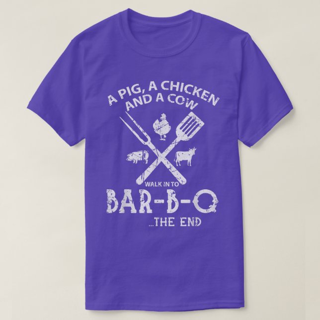 Funny Grilling Gris Chicken Cow Walk i Barbeque BB T Shirt (Design framsida)