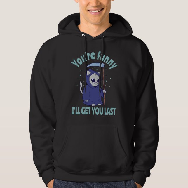 Funny Grim Reaper Cat Halloween Costume Hoodie (Framsida)