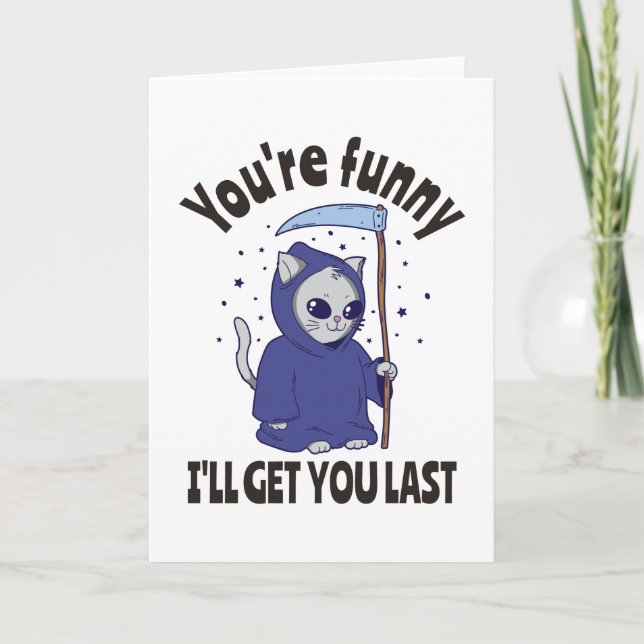 Funny Grim Reaper Cat Halloween Costume Kort (Framsida)