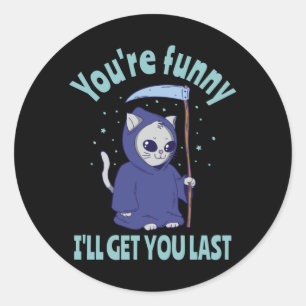 Funny Grim Reaper Cat Halloween Costume Runt Klistermärke