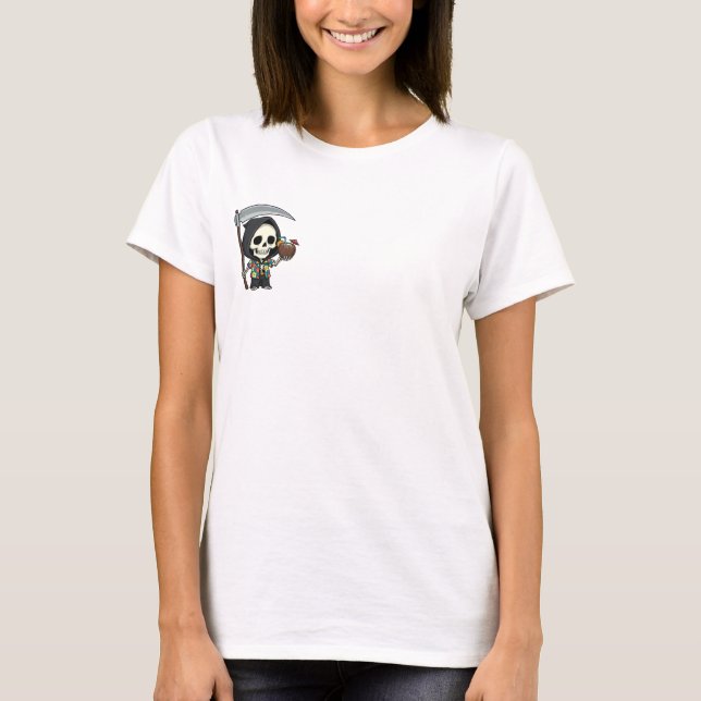 Funny Grim Reaper on Summer Vacation with Scythe T Shirt (Framsida)