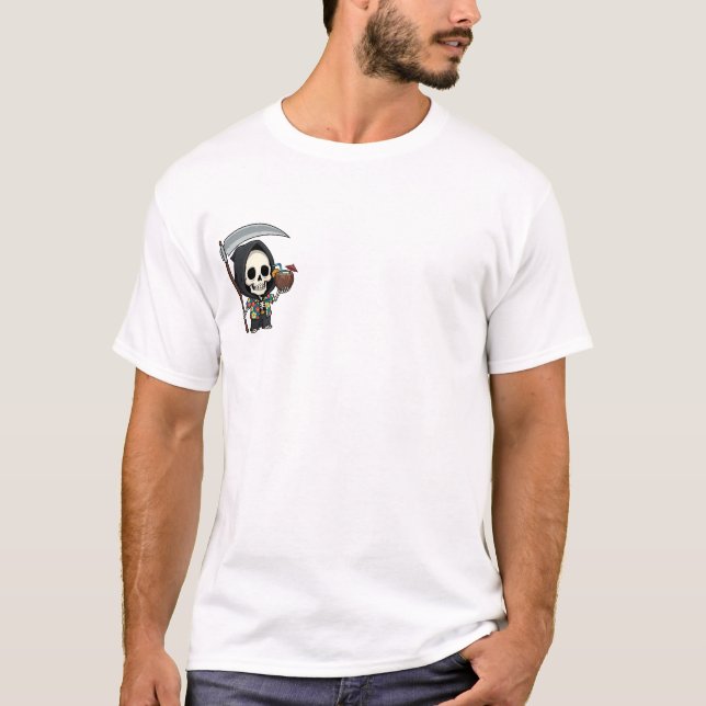Funny Grim Reaper on Summer Vacation with Scythe T Shirt (Framsida)