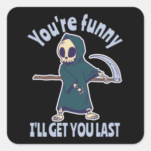 Funny Grim Reaper Skeleton Halloween Costume Fyrkantigt Klistermärke
