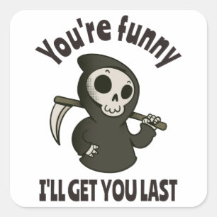 Funny Grim Reaper Skeleton Halloween Costume Fyrkantigt Klistermärke