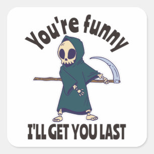 Funny Grim Reaper Skeleton Halloween Costume Fyrkantigt Klistermärke