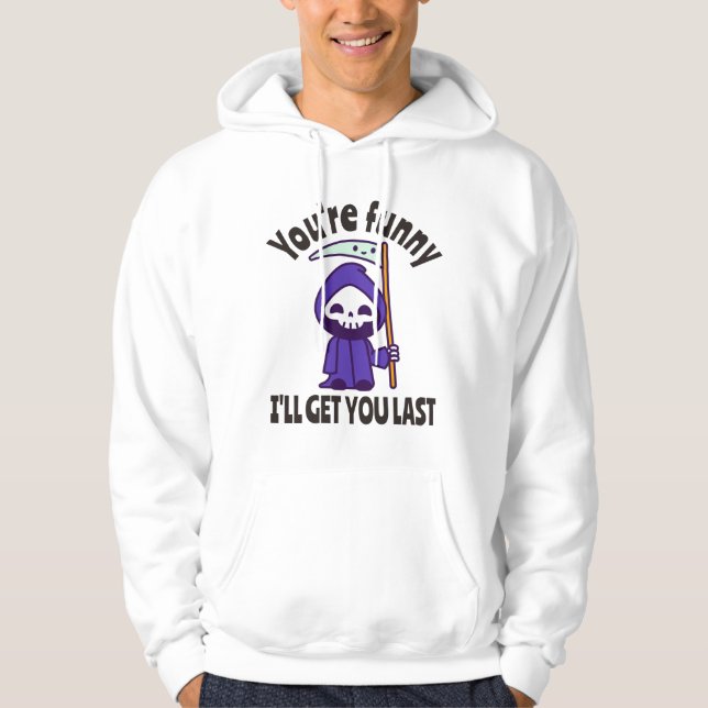 Funny Grim Reaper Skeleton Halloween Costume Hoodie (Framsida)