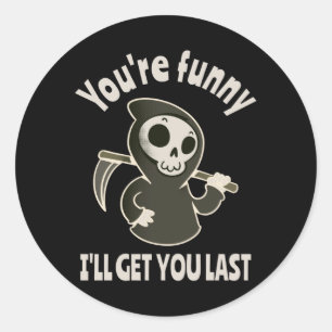 Funny Grim Reaper Skeleton Halloween Costume Runt Klistermärke