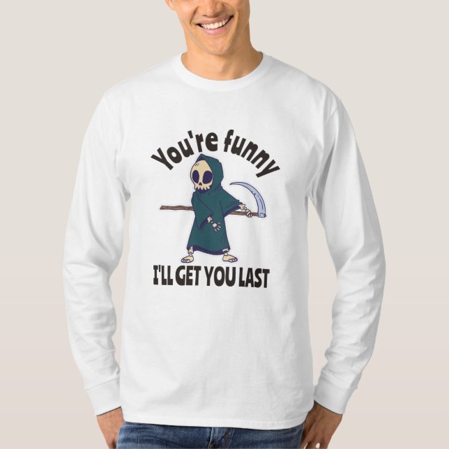 Funny Grim Reaper Skeleton Halloween Costume T Shirt (Framsida)