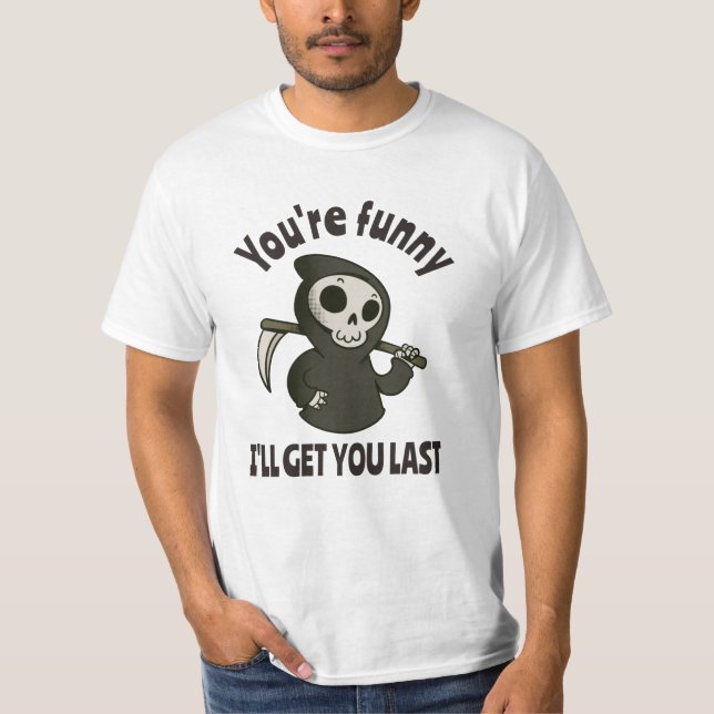 Funny Grim Reaper Skeleton Halloween Costume T Shirt (Framsida)