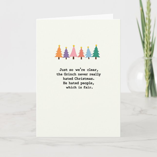 Funny Grinch Quote Christmas Card Colorful Trees Kort (Framsida)