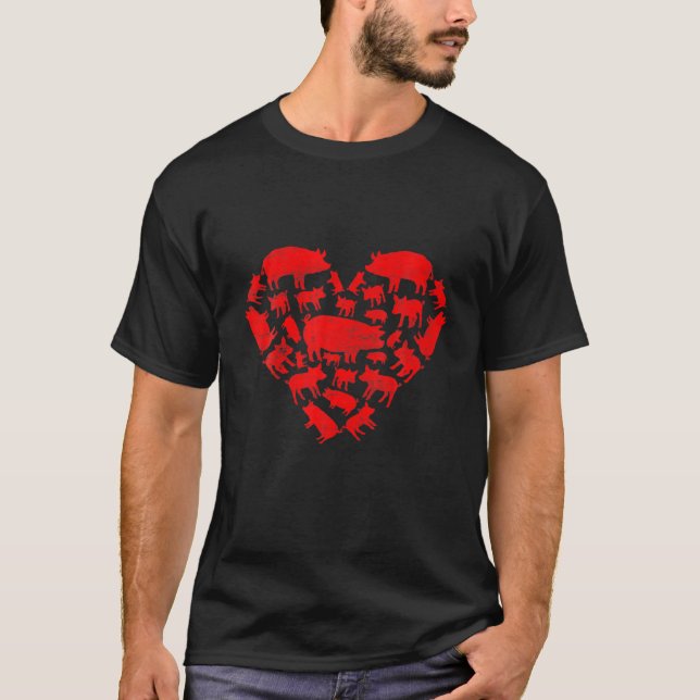 Funny Gris Älskare Valentines day Hearts Par Anim T Shirt (Framsida)