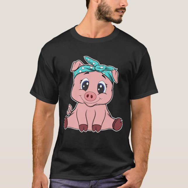 Funny Gris Bandana Cute Little Piggy älskare Gift T Shirt (Framsida)