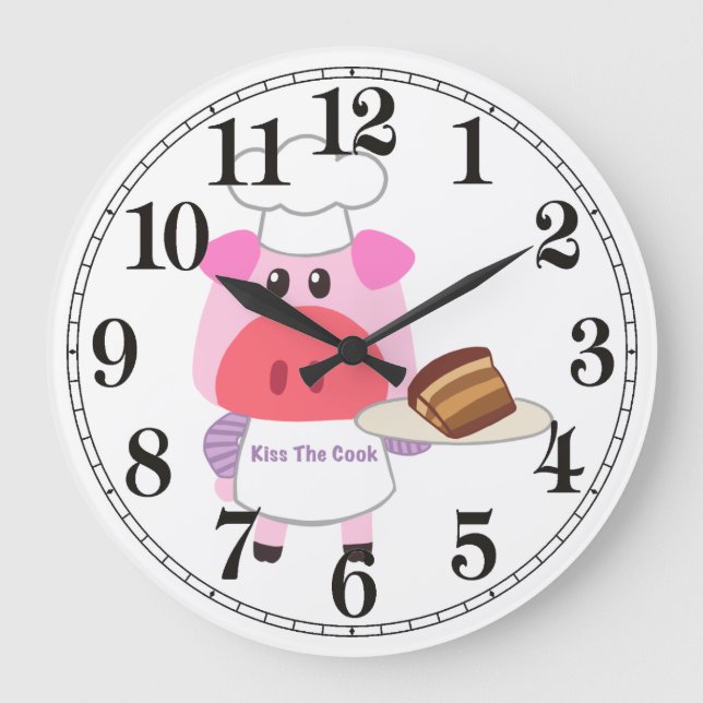 Funny Gris Chef Wall Clock Stor Klocka (Framsida)