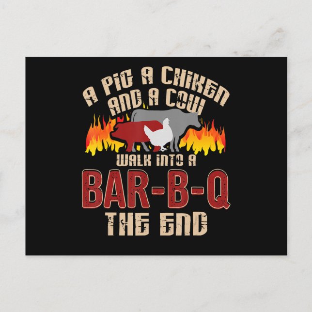 Funny Gris Chicken Cow Pub B Q Bbq Chef Cookie Coo Helg Vykort (Framsida)
