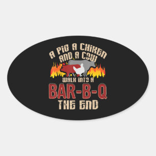 Funny Gris Chicken Cow Pub B Q Bbq Chef Cookie Coo Ovalt Klistermärke