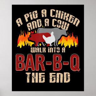 Funny Gris Chicken Cow Pub B Q Bbq Chef Cookie Coo Poster