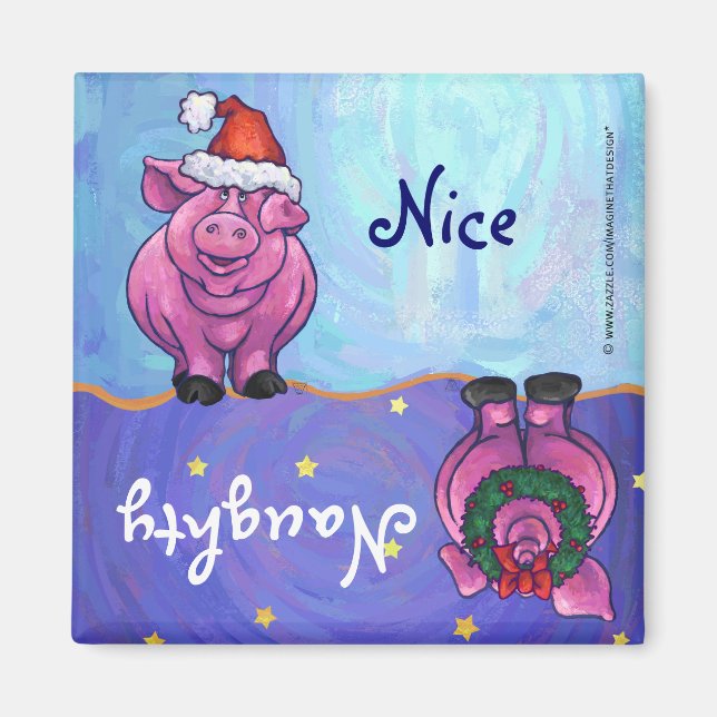 Funny Gris Naughty Nice Helgdag Magnet (Framsidan)
