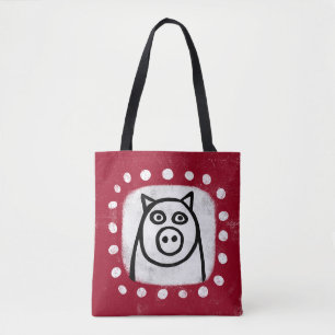 Funny Gris på Red Tote Bag Tygkasse