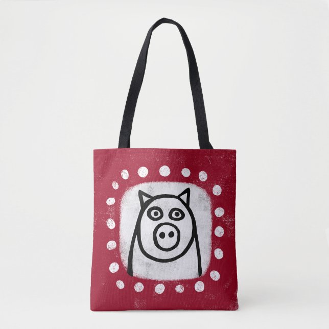 Funny Gris på Red Tote Bag Tygkasse (Framsida)