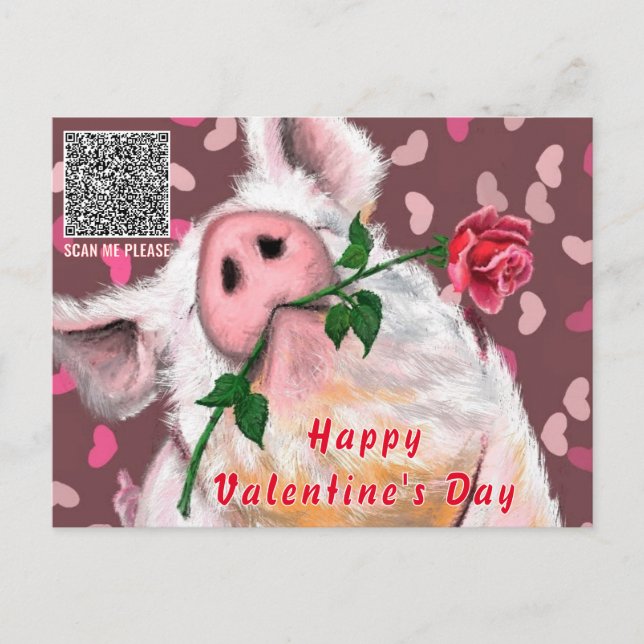 Funny Gris Valentindagskort med QR-kod Vykort (Framsida)