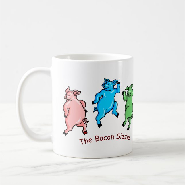 Funny Grisar som dansar "Bacon Sizzle" färgstark Kaffemugg (Vänster)