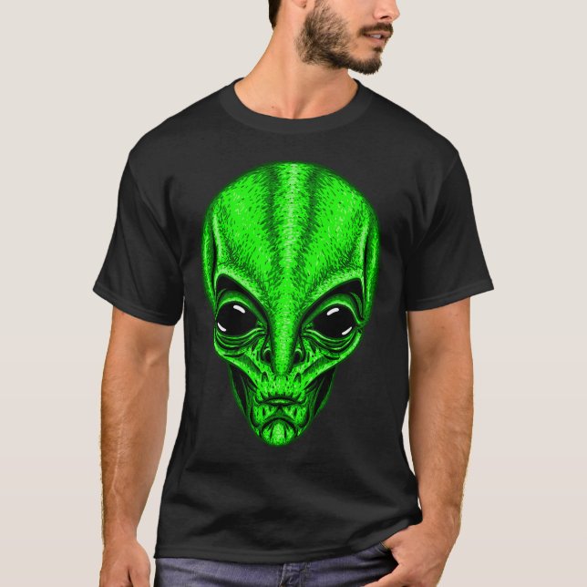 Funny Grönt Alien Head Cute Ufo T Shirt (Framsida)