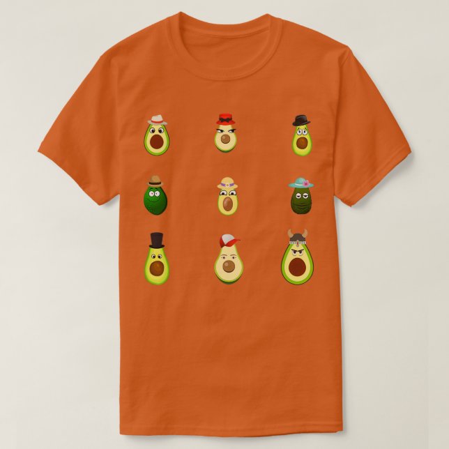 Funny Grönt Avocados med hattar T Shirt (Design framsida)