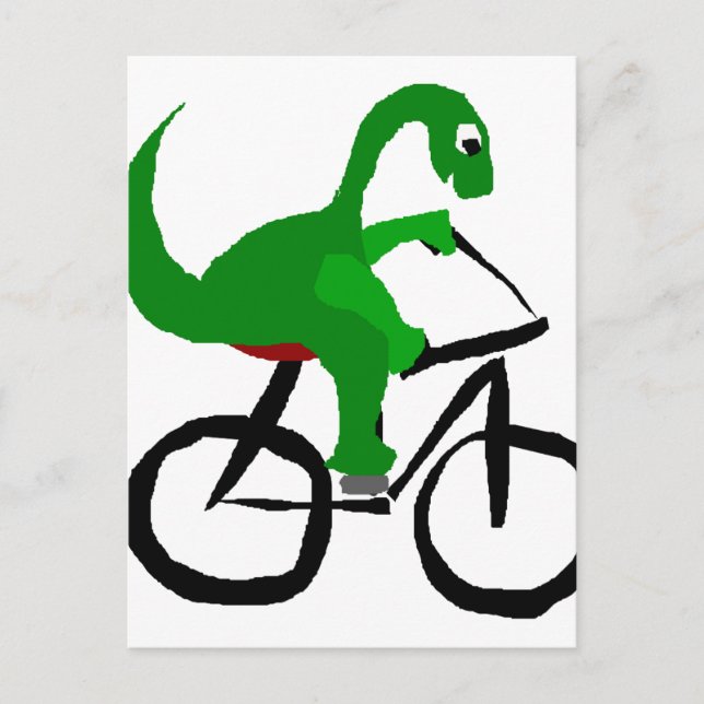 Funny Grönt Dinosaur Riding Bicycle Vykort (Framsida)