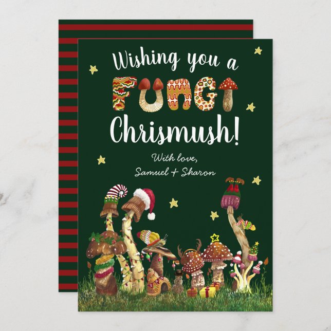 Funny Grönt Festive Mushroom Fungi Jul Pun Julkort (Fram/baksida)