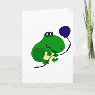 Funny Grönt Frog Holding Blue Birthday Balloon Kort