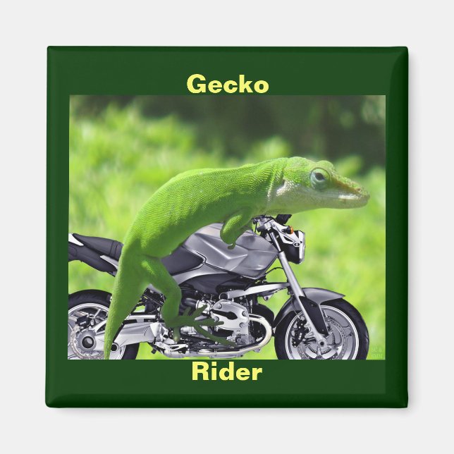 Funny Grönt Hawaiian Gecko Rider Magnet (Framsidan)