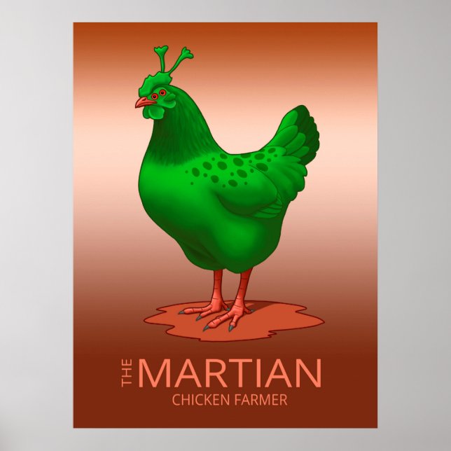 Funny Grönt Martian Alien Chicken Poster (Framsidan)