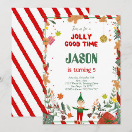 Funny Grönt och röd Elf-Födelsedagsfest Inbjudningar