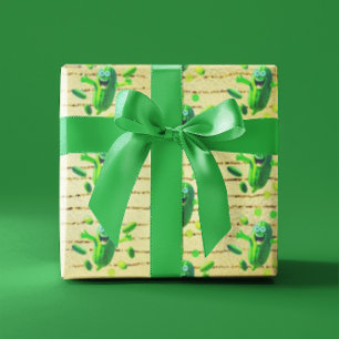 Funny Grönt Pickleman på Guld-bakgrunden Presentpapper