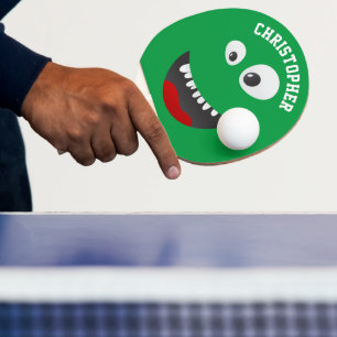 Funny Grönt Scary Ansikte Novelty Personlig Namn Pingisracket