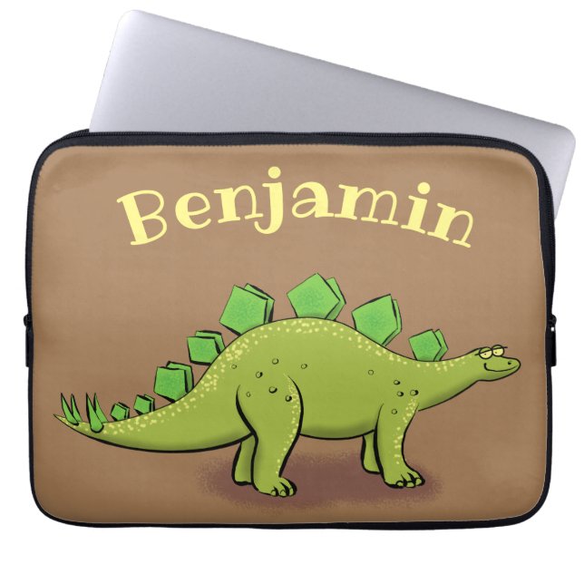 Funny grönt stegosaurus dinosaur tecknad laptop fodral (Framsidan)